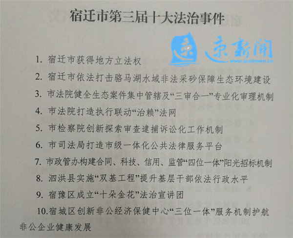 宿迁评出第三届十大法治事件和人物,快戳进来看名单吧!